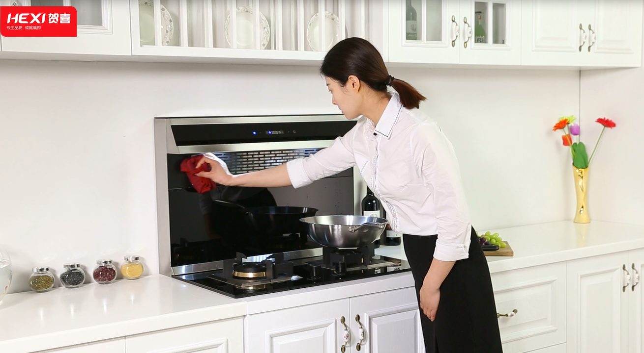 贺喜分体式集成灶—一键清洗就是那么强大!